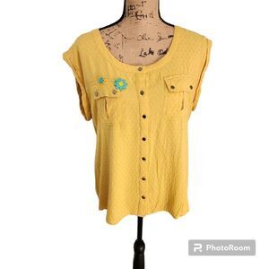 Antilia Femme Blouse Wmns XL Swiss Dot Quirky Artsy Hippie Wacky Floral Bright